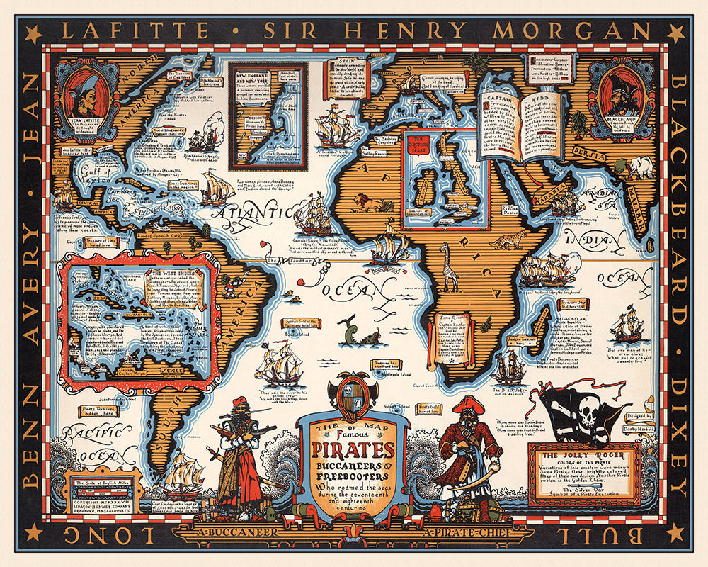 The Map of Famous Pirates, Buccaneers & Freebooters Poster