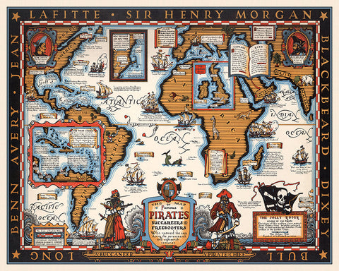 The Map of Famous Pirates, Buccaneers & Freebooters Poster
